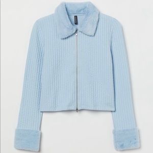 Baby Blue Double-Zipper Fur Lined Cardigan